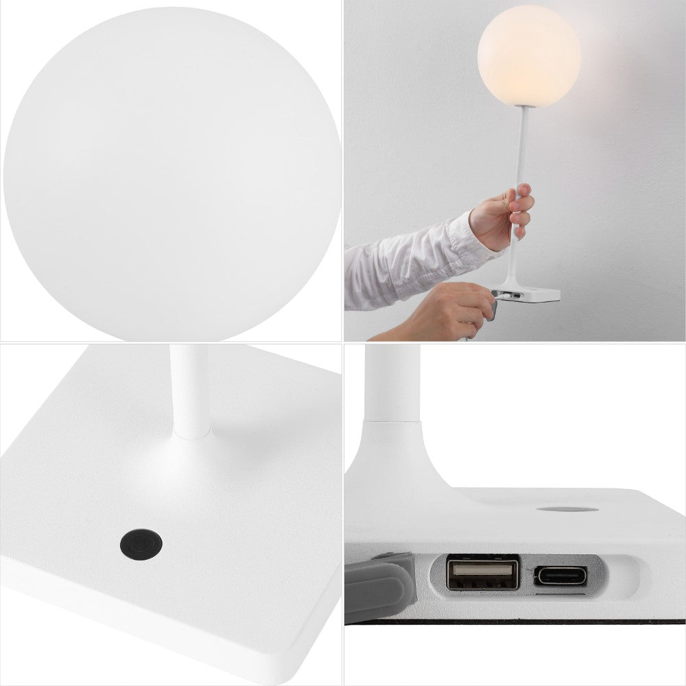Verna 17.5" Modern Minimalist Indoor/Outdoor Metal Globe Rechargeable/Cordless Dimmable Integrated LED Table Lamp with Touch Sensor Set 2