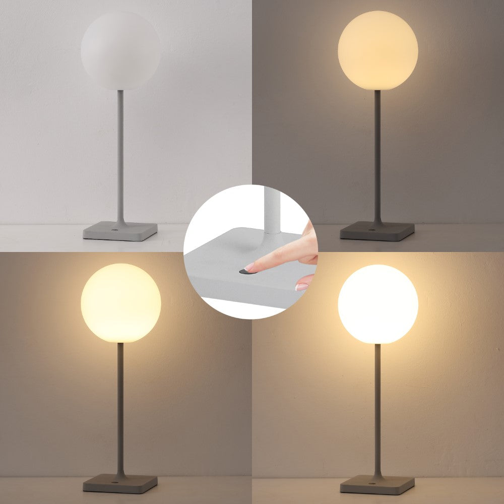 Verna 17.5" Modern Minimalist Indoor/Outdoor Metal Globe Rechargeable/Cordless Dimmable Integrated LED Table Lamp with Touch Sensor Set 2