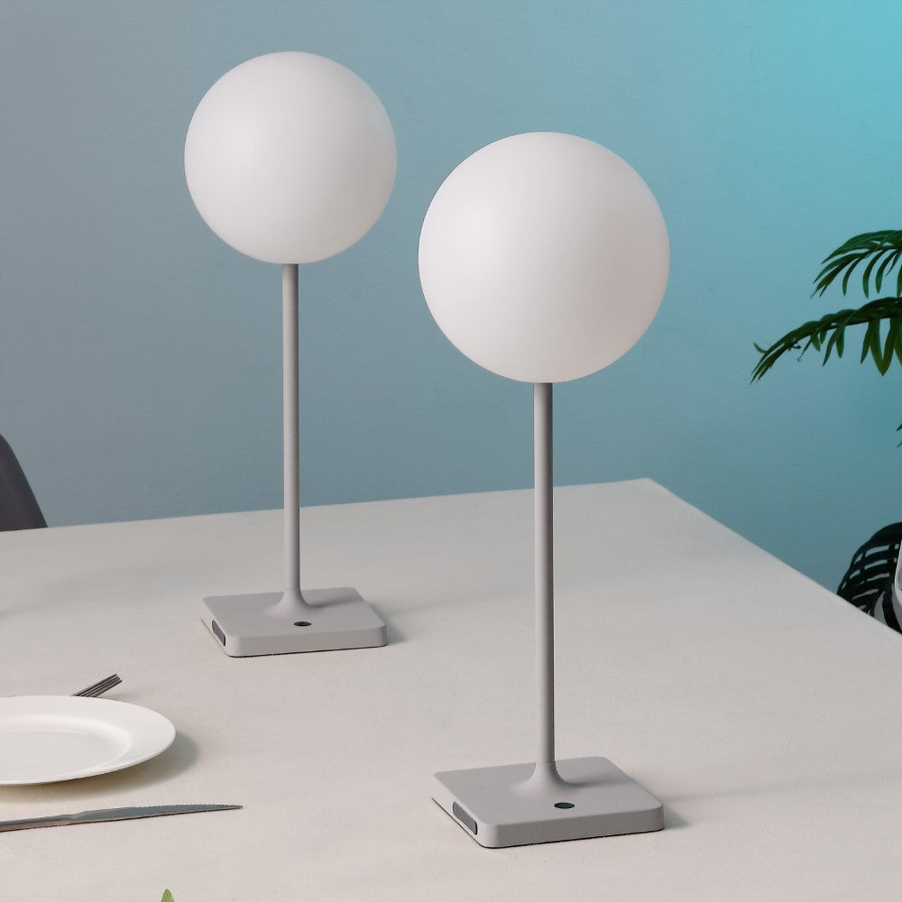 Verna 17.5" Modern Minimalist Indoor/Outdoor Metal Globe Rechargeable/Cordless Dimmable Integrated LED Table Lamp with Touch Sensor Set 2