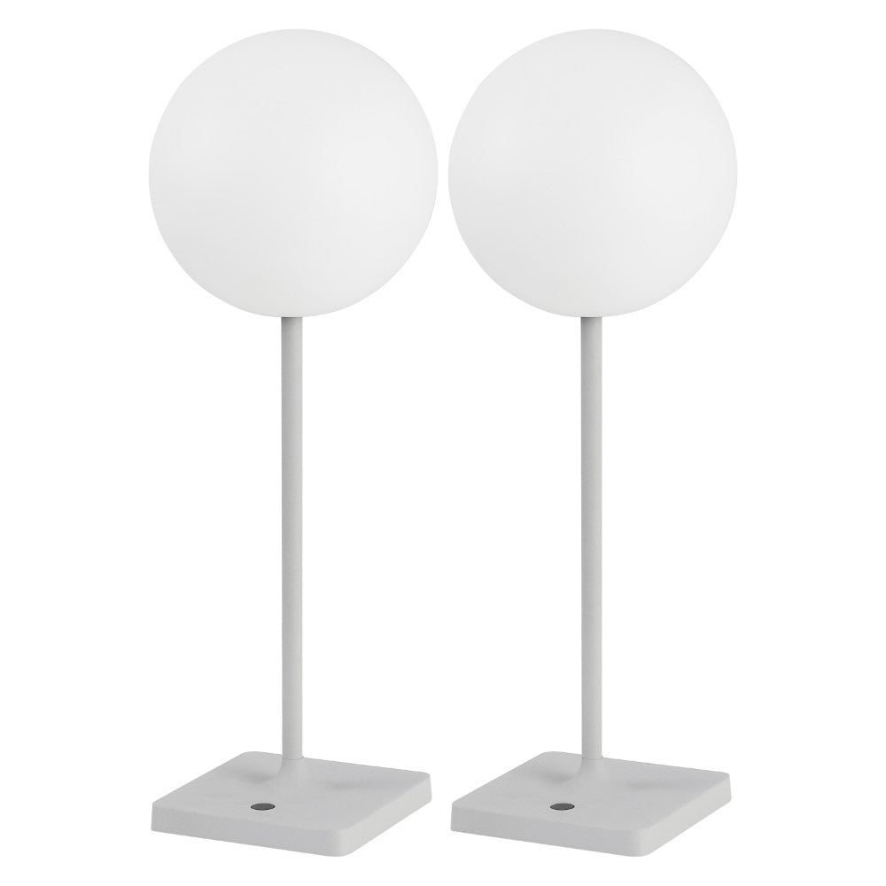 Verna 17.5" Modern Minimalist Indoor/Outdoor Metal Globe Rechargeable/Cordless Dimmable Integrated LED Table Lamp with Touch Sensor Set 2