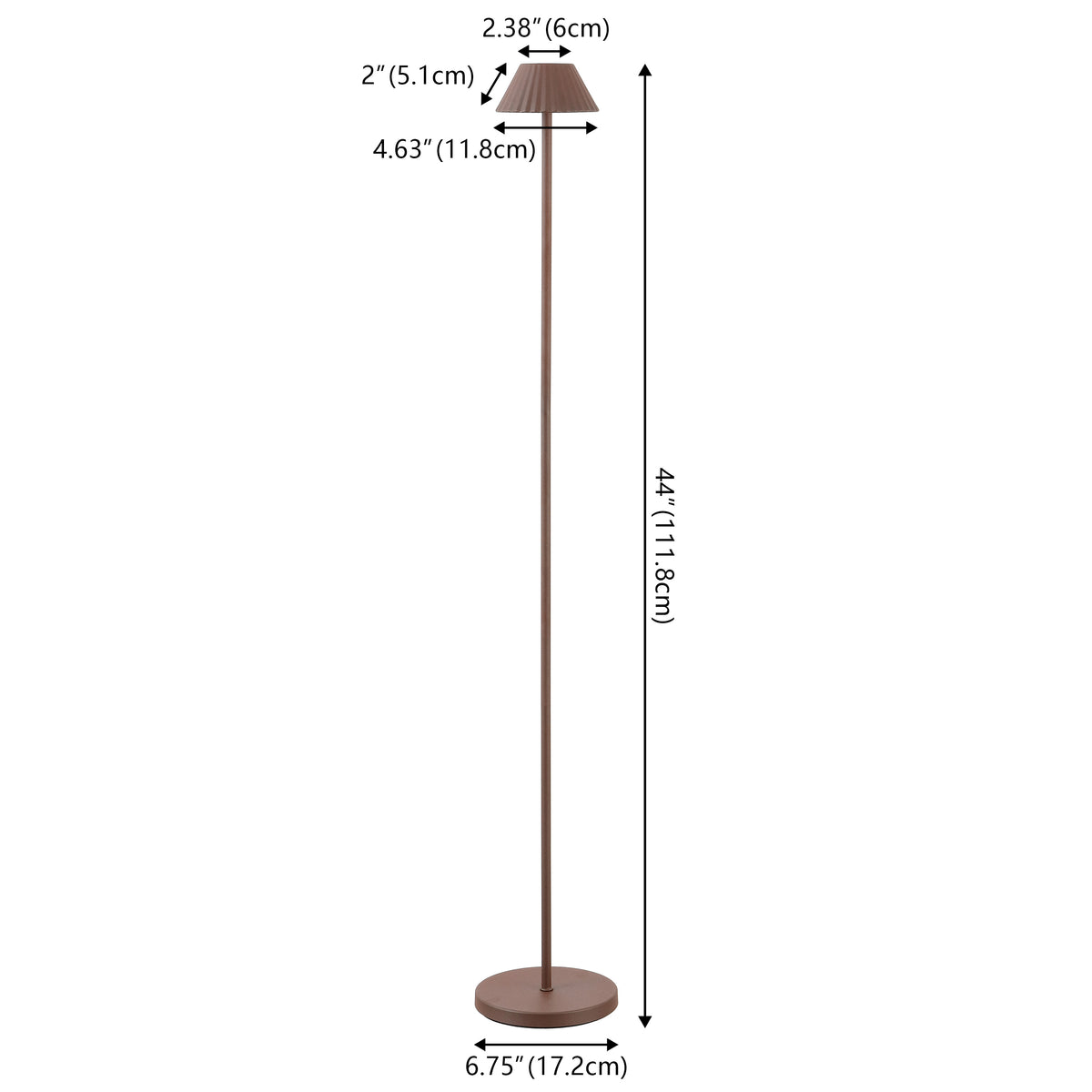 Gram 44" Modern Minimalist Indoor/Outdoor Iron Pleated Shade Rechargeable/Cordless Dimmable Integrated LED Floor Lamp