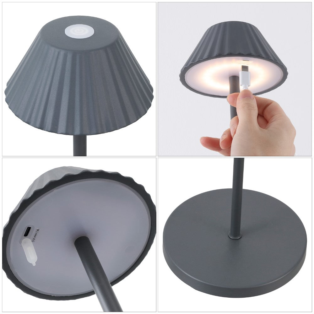 Gram 44" Modern Minimalist Indoor/Outdoor Iron Pleated Shade Rechargeable/Cordless Dimmable Integrated LED Floor Lamp