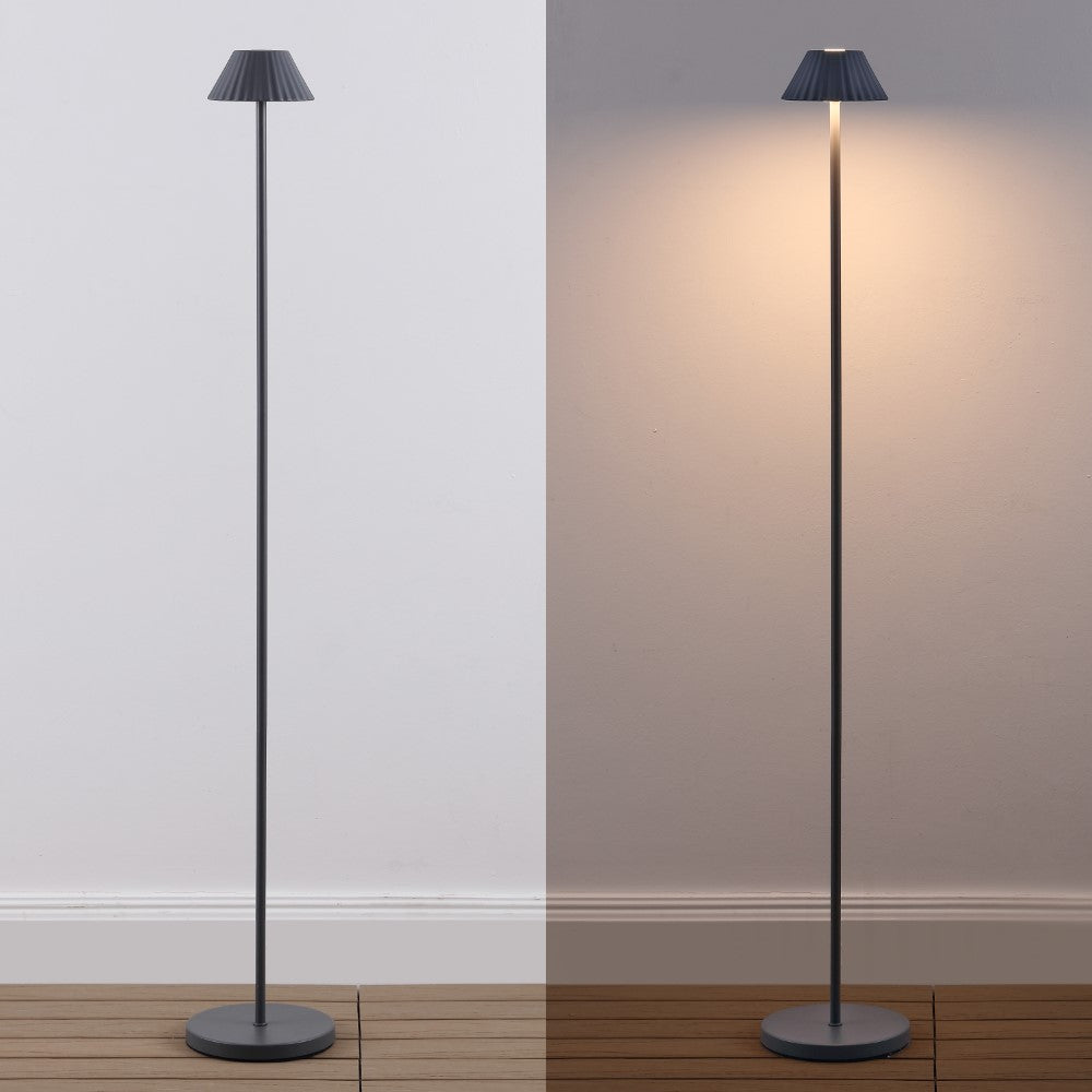 Gram 44" Modern Minimalist Indoor/Outdoor Iron Pleated Shade Rechargeable/Cordless Dimmable Integrated LED Floor Lamp