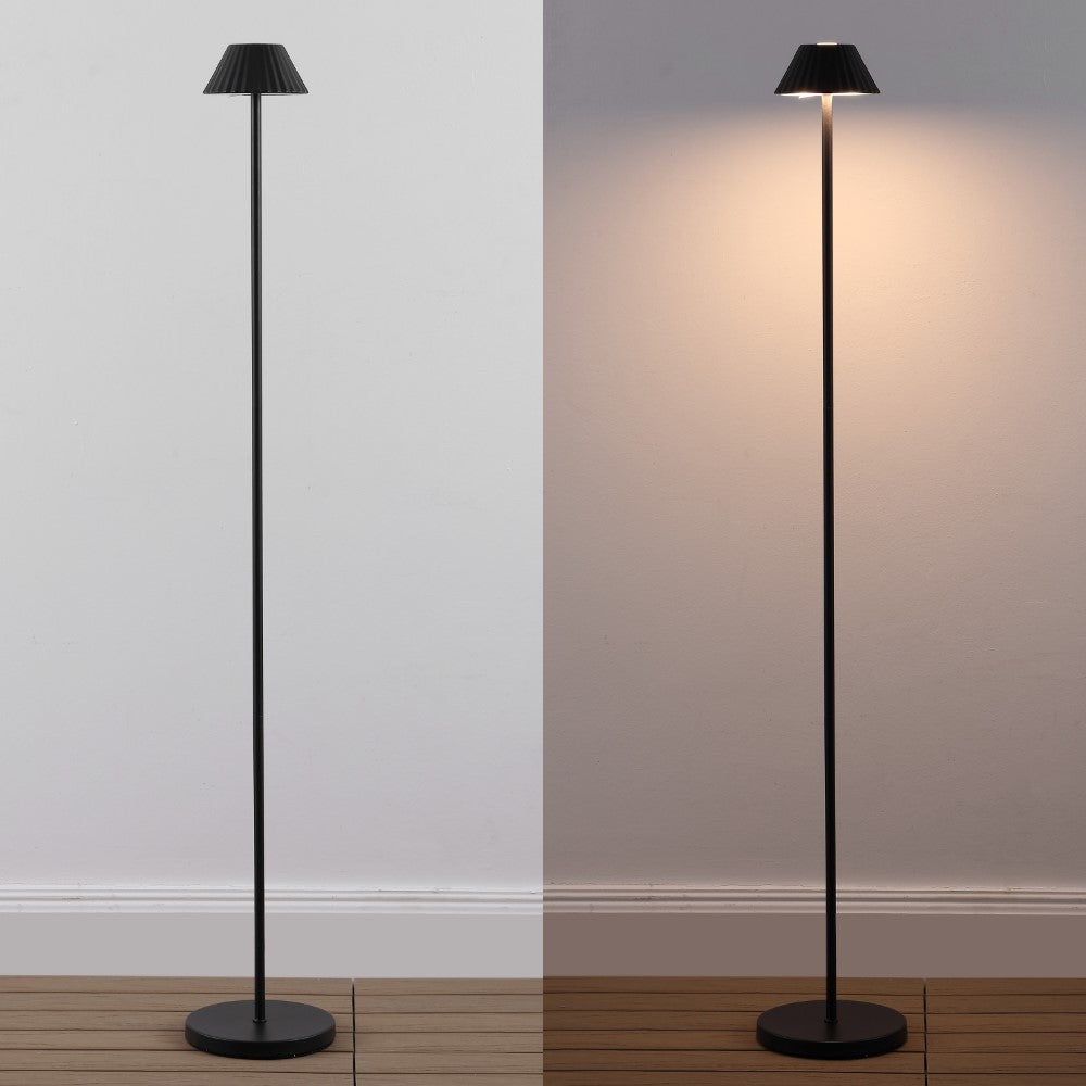 Gram 44" Modern Minimalist Indoor/Outdoor Iron Pleated Shade Rechargeable/Cordless Dimmable Integrated LED Floor Lamp