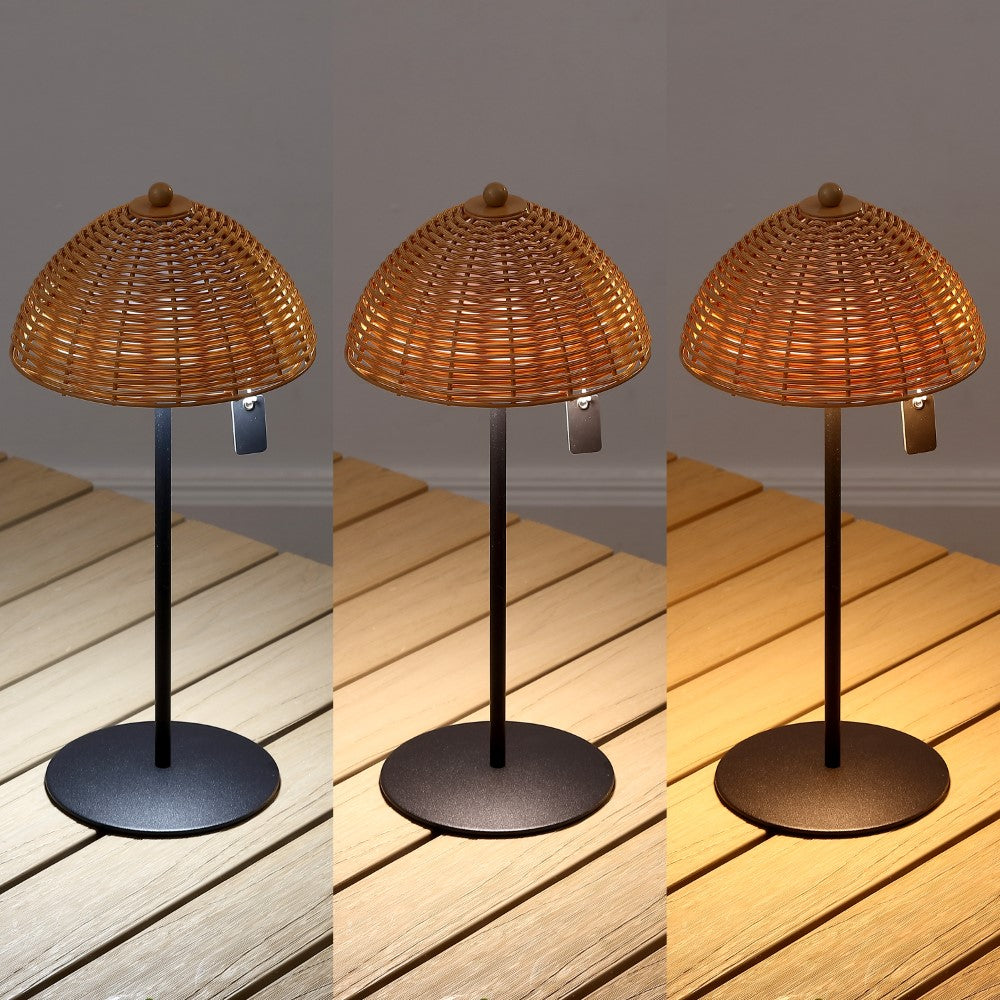 Ardath 12.75" Modern Coastal Indoor/Outdoor Wicker Shade Rechargeable/Cordless Dimmable Integrated LED Table Lamp Set 2