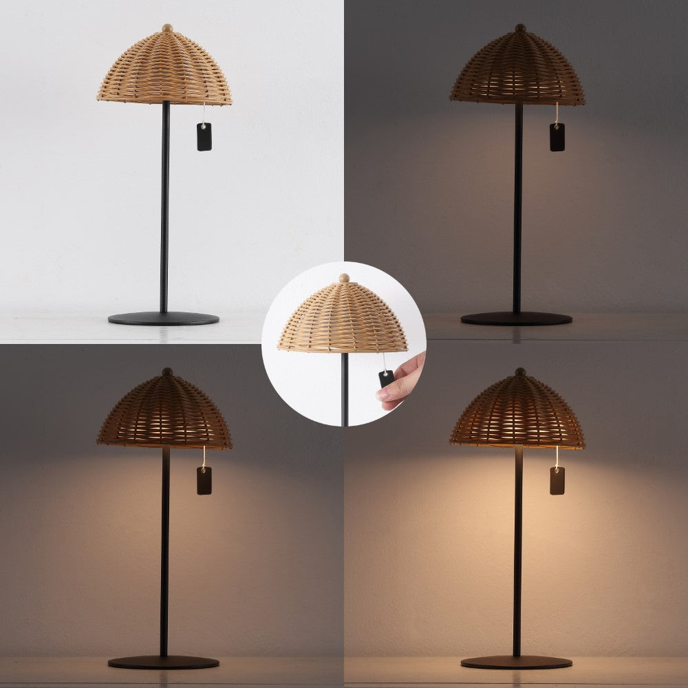 Ardath 12.75" Modern Coastal Indoor/Outdoor Wicker Shade Rechargeable/Cordless Dimmable Integrated LED Table Lamp Set 2
