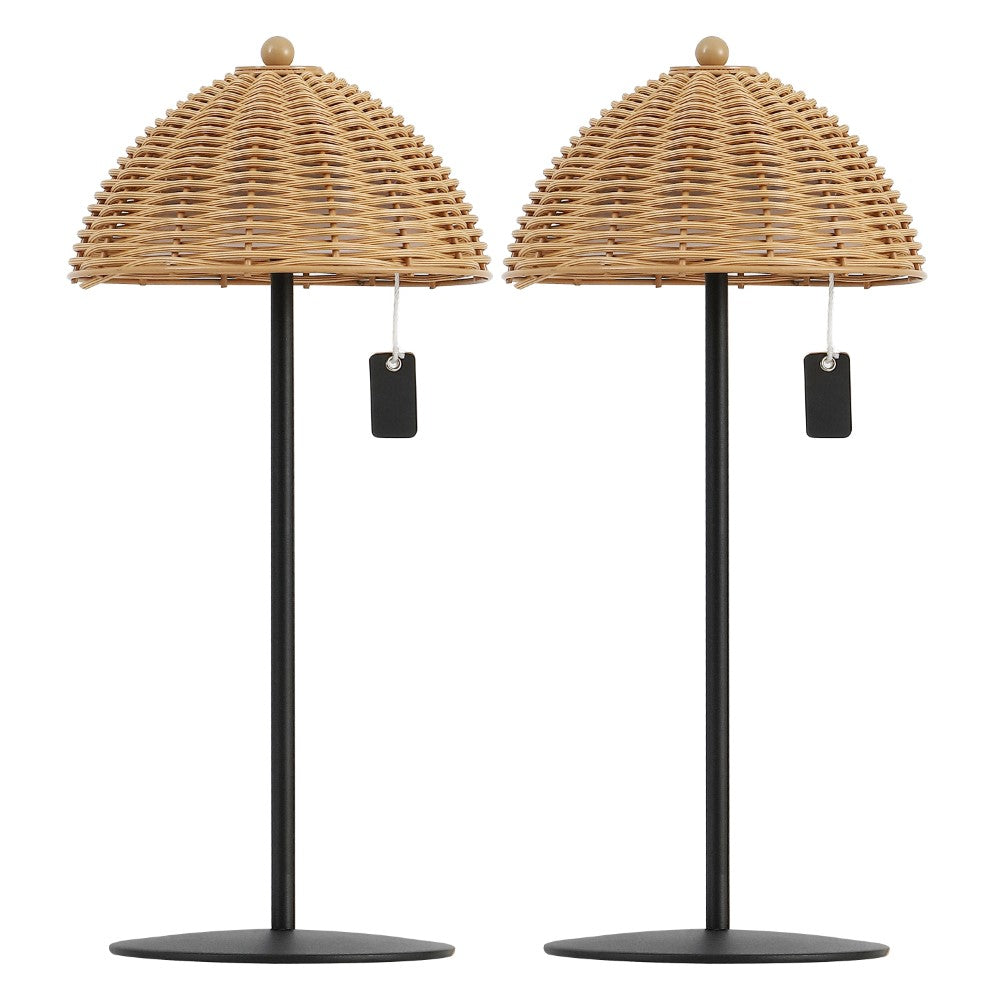Ardath 12.75" Modern Coastal Indoor/Outdoor Wicker Shade Rechargeable/Cordless Dimmable Integrated LED Table Lamp Set 2