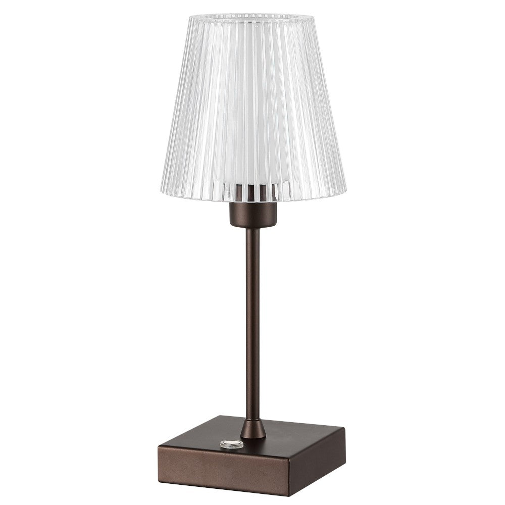Ariston Modern Industrial Rechargeable/Cordless Iron/Acrylic Integrated LED Table Lamp with Ribbed Shade