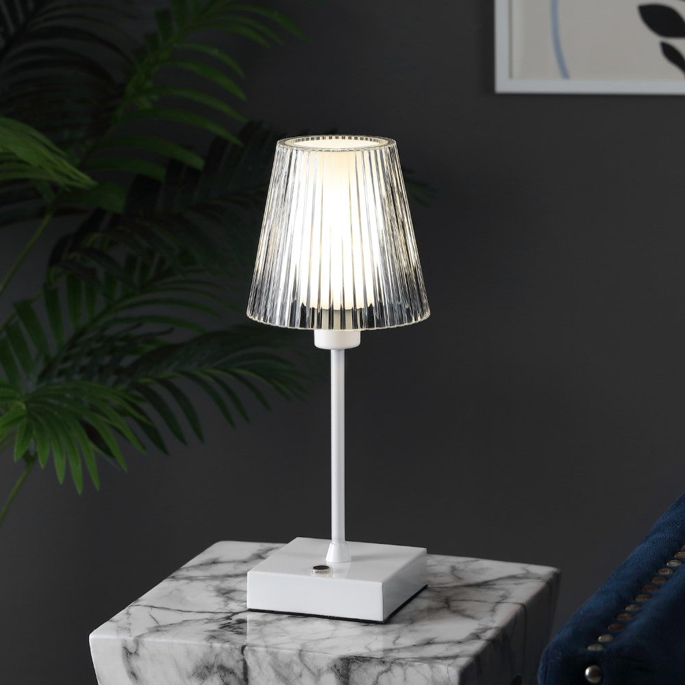Ariston Modern Industrial Rechargeable/Cordless Iron/Acrylic Integrated LED Table Lamp with Ribbed Shade