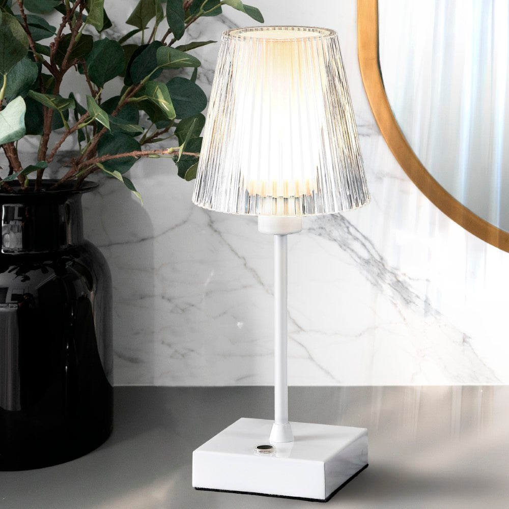 Ariston Modern Industrial Rechargeable/Cordless Iron/Acrylic Integrated LED Table Lamp with Ribbed Shade