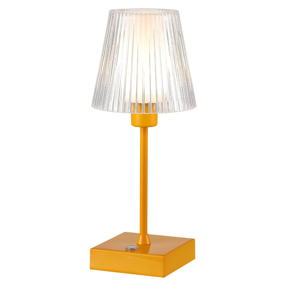 Ariston Modern Industrial Rechargeable/Cordless Iron/Acrylic Integrated LED Table Lamp with Ribbed Shade