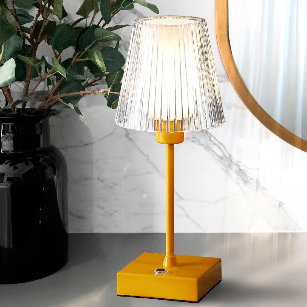 Ariston Modern Industrial Rechargeable/Cordless Iron/Acrylic Integrated LED Table Lamp with Ribbed Shade