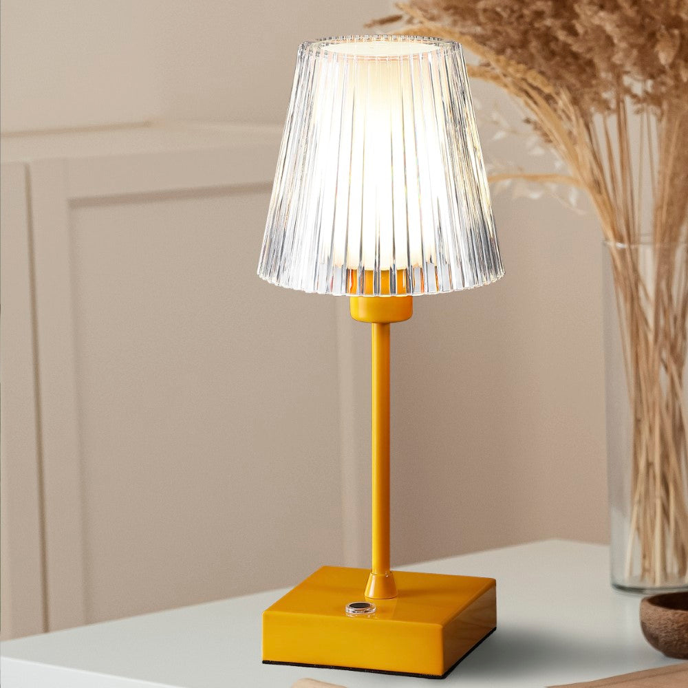 Ariston Modern Industrial Rechargeable/Cordless Iron/Acrylic Integrated LED Table Lamp with Ribbed Shade