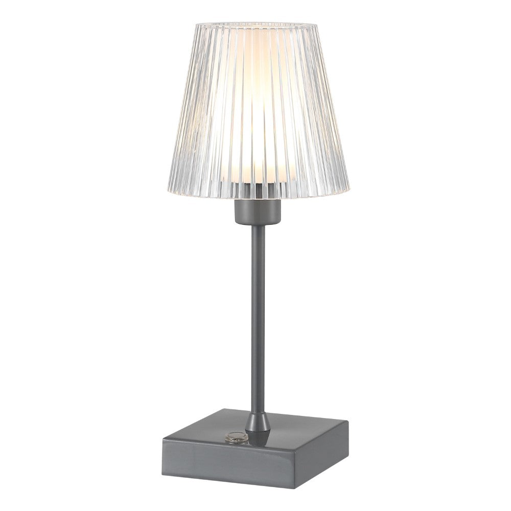 Ariston Modern Industrial Rechargeable/Cordless Iron/Acrylic Integrated LED Table Lamp with Ribbed Shade