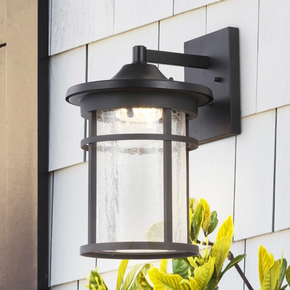 Turtle Outdoor Wall Lantern Crackled Glass/Metal Integrated LED Sconce