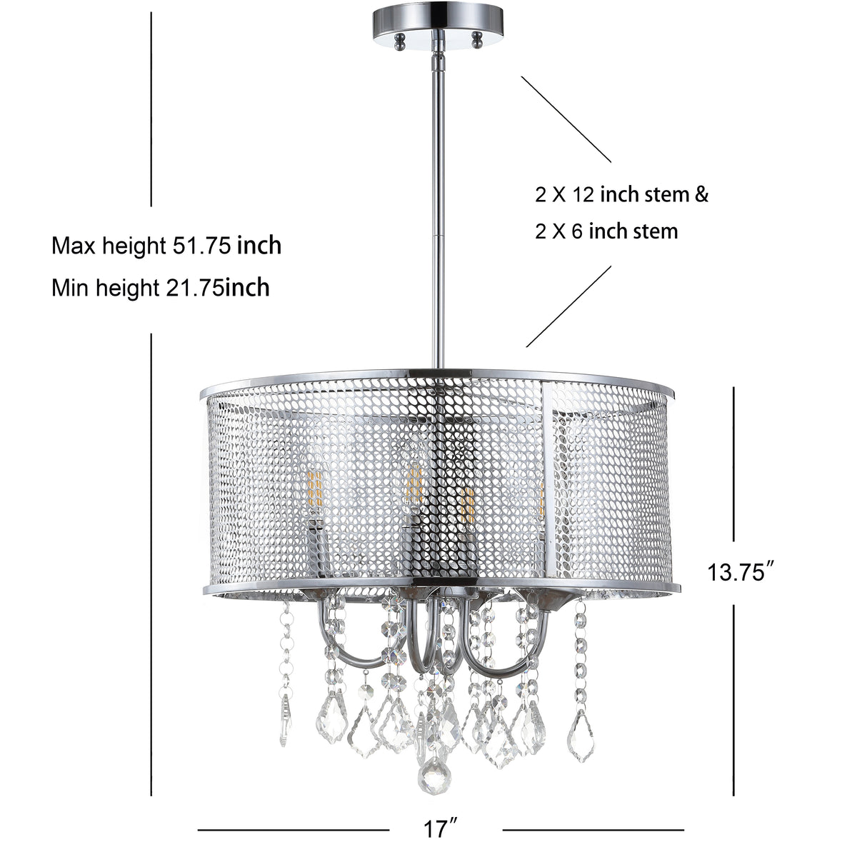 Mingle 13" Metal/Crystal Adjustable LED Drop Chandelier