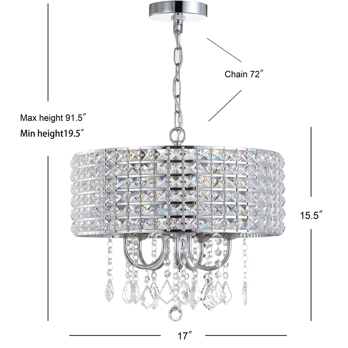 Phoenix 17" Metal/Crystal Adjustable LED Drop Chandelier