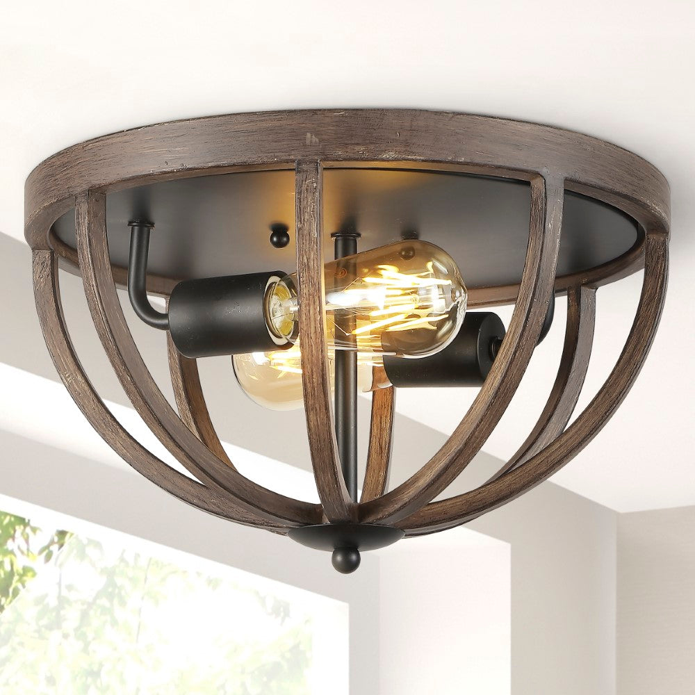 Alice 13" 2-Light Iron Rustic Farmhouse LED Flush Mount
