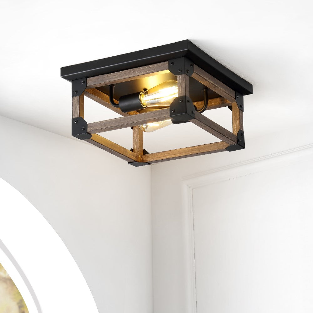 Hasina 13" Iron Rustic Farmhouse LED Flush Mount