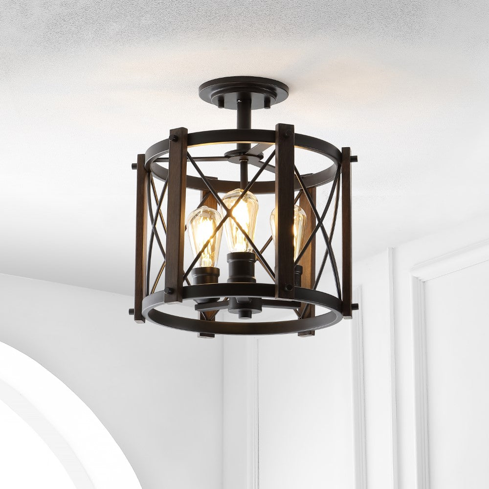 Converse 14" 3-Light Iron Rustic Farmhouse LED Flush Mount