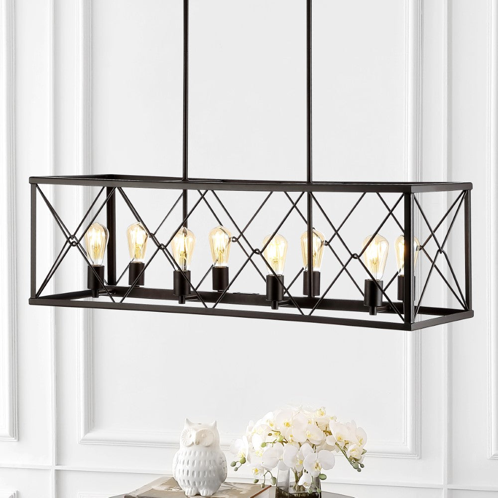 Dave 39" 8-Light Adjustable Iron Farmhouse Industrial LED Dimmable Pendant