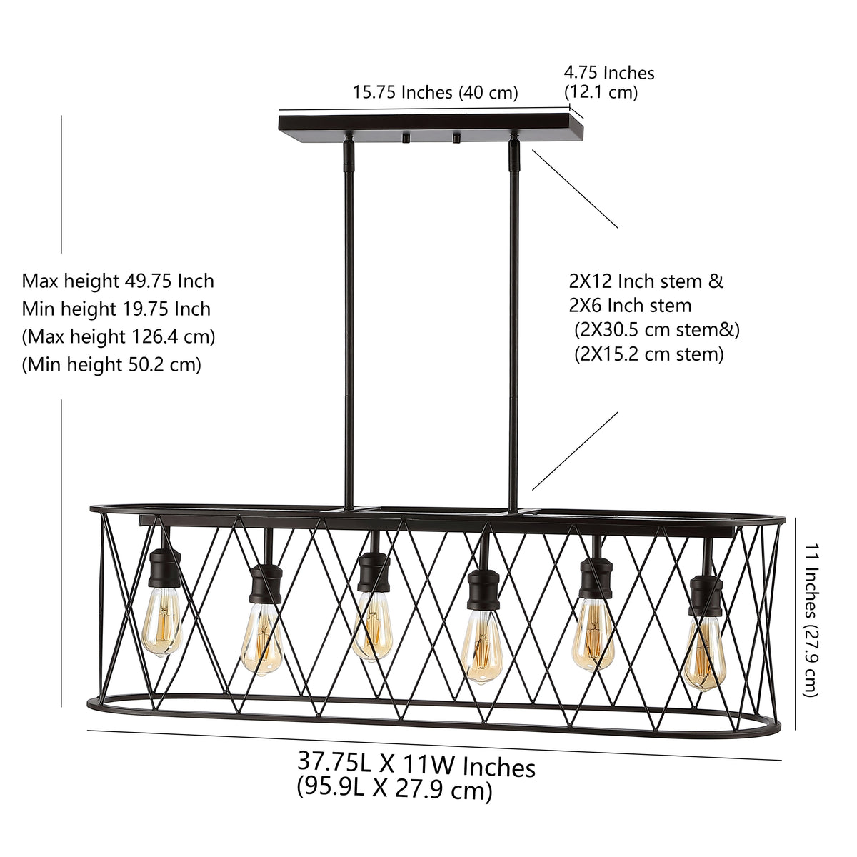 Gardner 37.75" 6-Light Adjustable Iron Farmhouse Rustic LED Dimmable Pendant