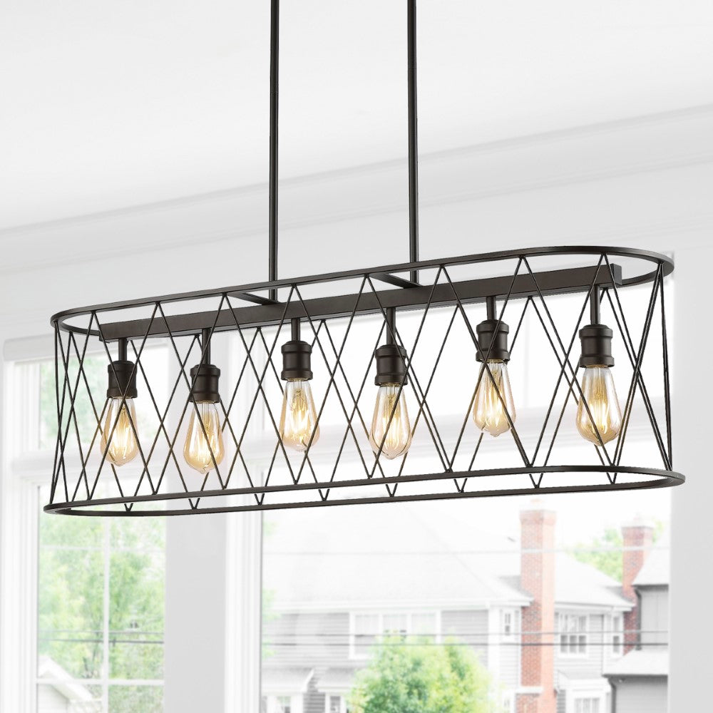 Gardner 37.75" 6-Light Adjustable Iron Farmhouse Rustic LED Dimmable Pendant