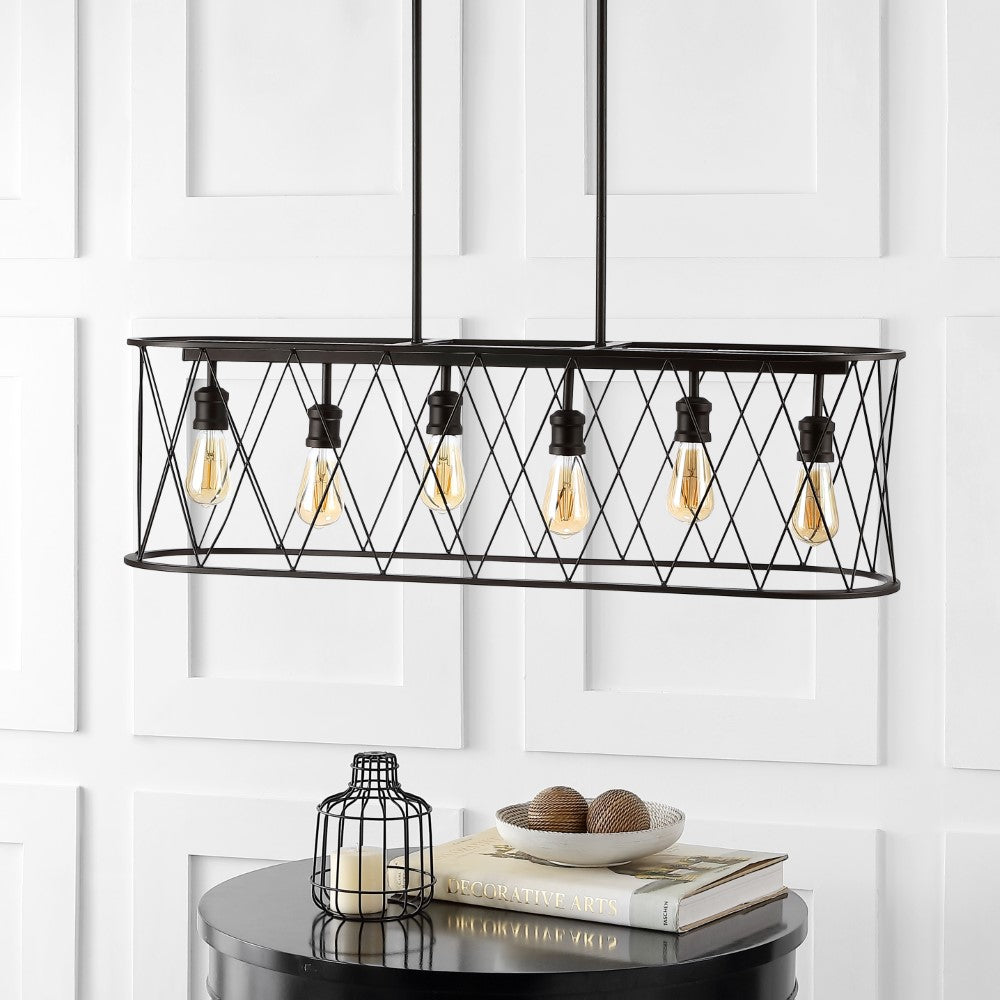 Gardner 37.75" 6-Light Adjustable Iron Farmhouse Rustic LED Dimmable Pendant