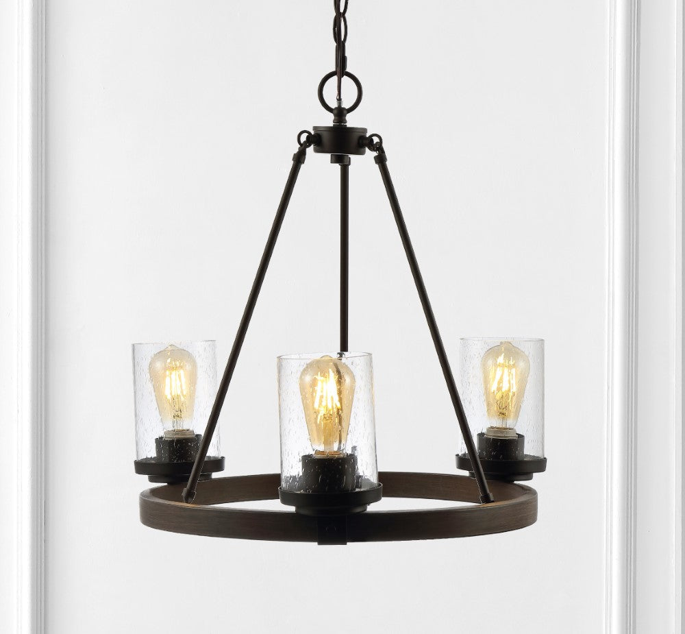 Quaddick 20" 3-Light Iron/Seeded Glass Rustic Farmhouse LED Chandelier
