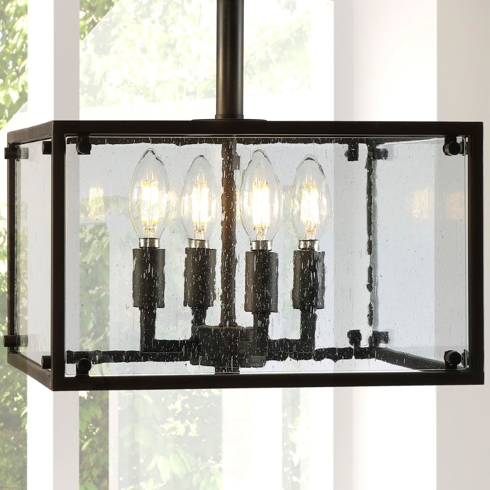 Lums 13" 4-Light Iron/Seeded Glass Rustic Farmhouse LED Flush Mount