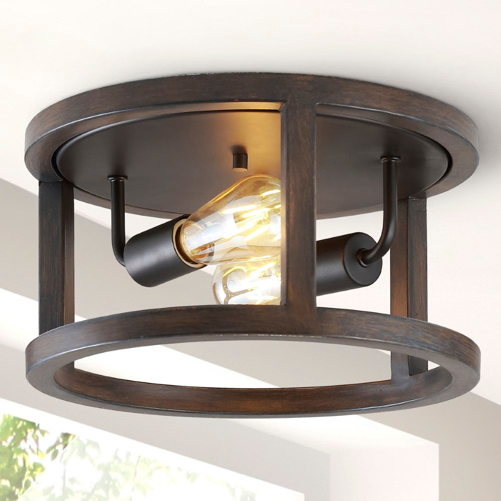 Mariam 12.75" 2-Light Iron Rustic Industrial LED Flush Mount