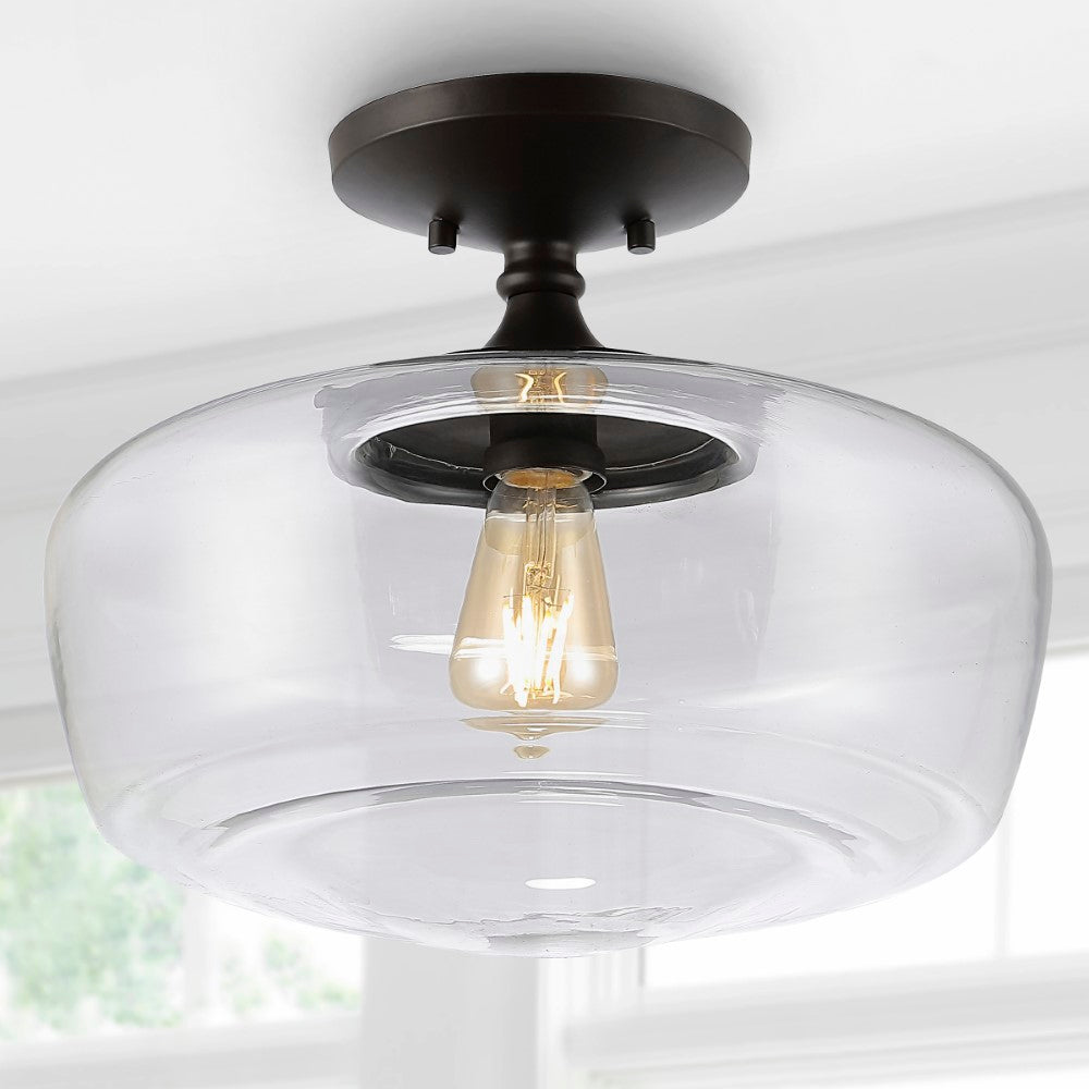 Abukamu 14" Glass/Iron Farmhouse Modern LED Flush Mount