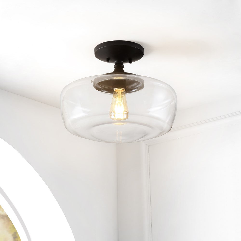Abukamu 14" Glass/Iron Farmhouse Modern LED Flush Mount