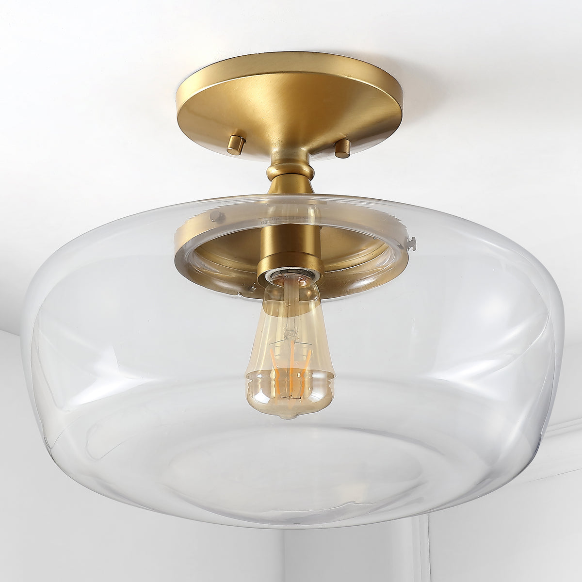 Abukamu 14" Glass/Iron Farmhouse Modern LED Flush Mount