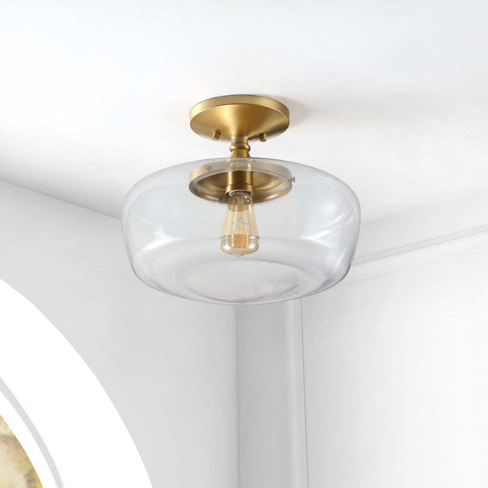 Abukamu 14" Glass/Iron Farmhouse Modern LED Flush Mount