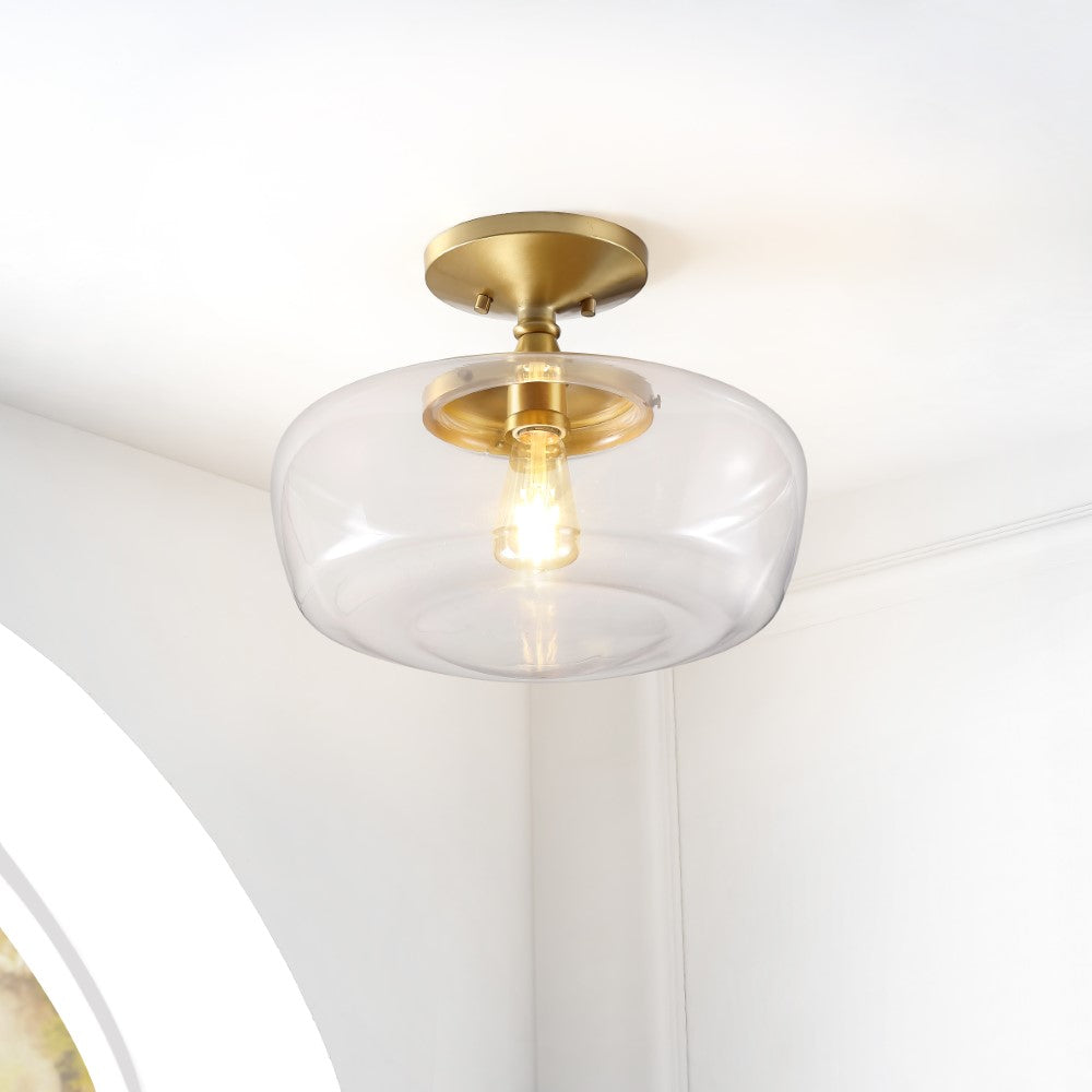 Abukamu 14" Glass/Iron Farmhouse Modern LED Flush Mount