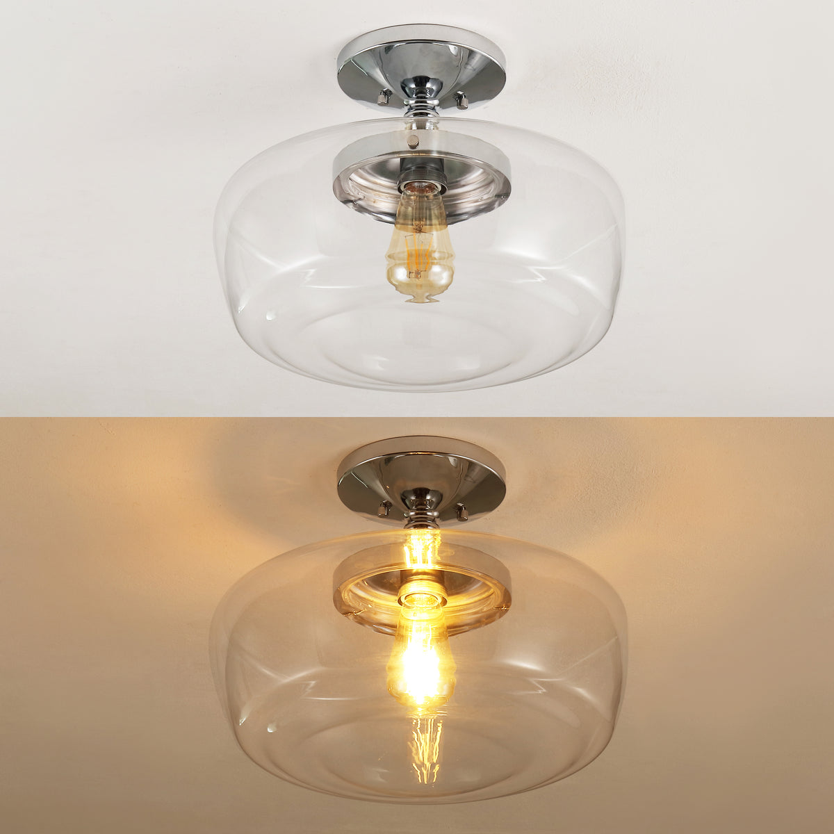 Abukamu 14" Glass/Iron Farmhouse Modern LED Flush Mount