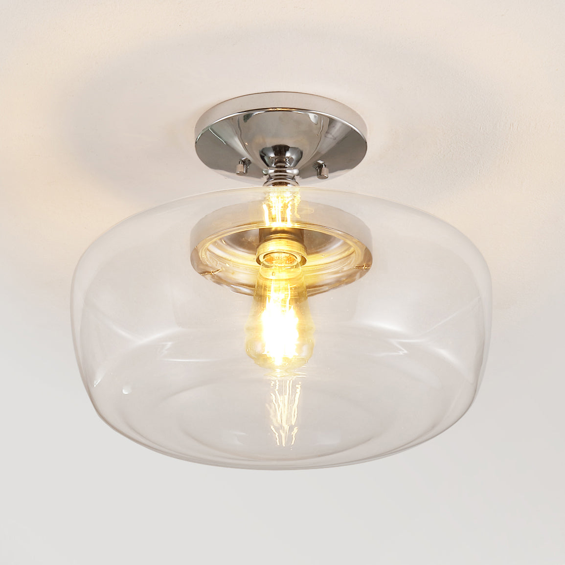Abukamu 14" Glass/Iron Farmhouse Modern LED Flush Mount