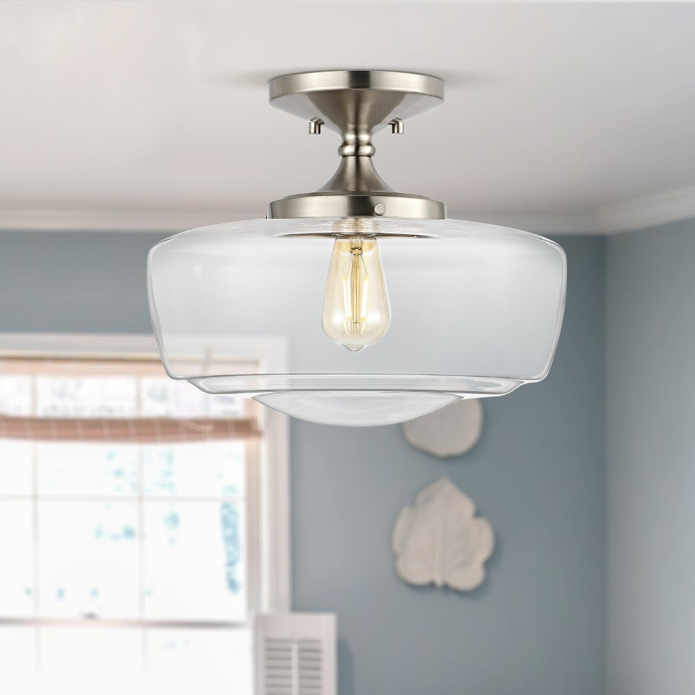 Abukamu 14" Glass/Iron Farmhouse Modern LED Flush Mount