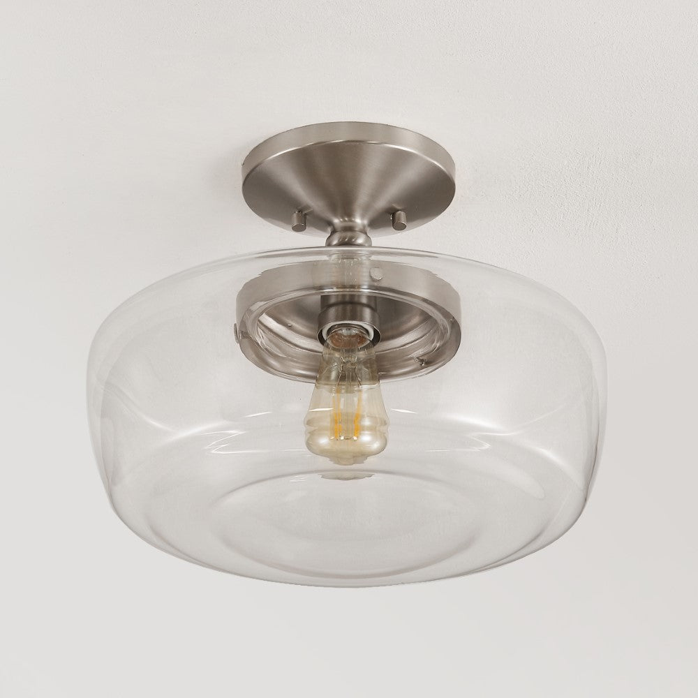Abukamu 14" Glass/Iron Farmhouse Modern LED Flush Mount