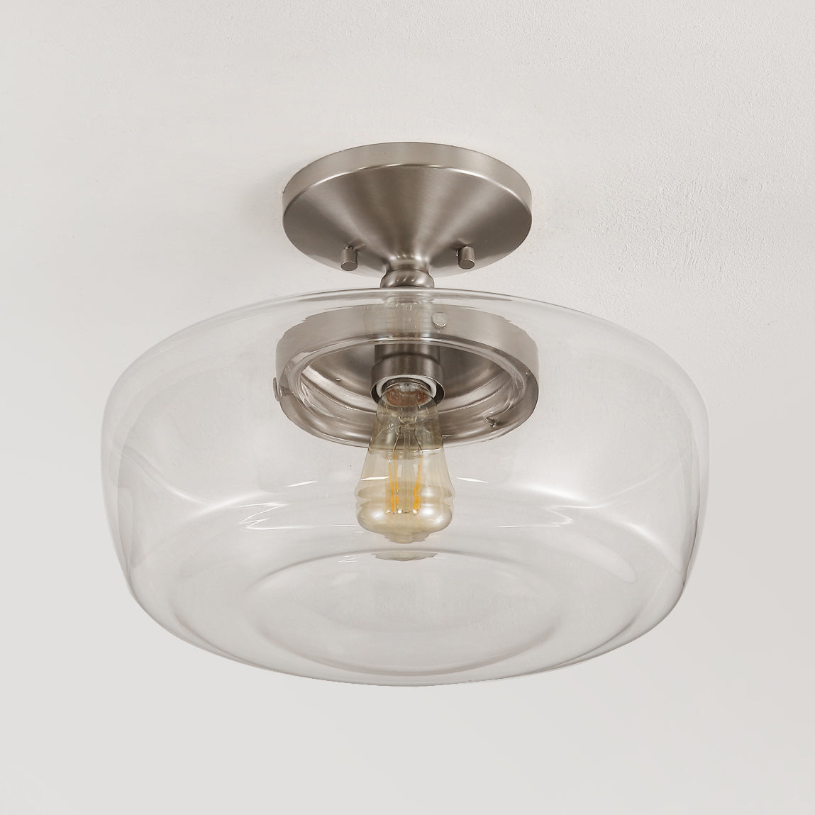 Abukamu 14" Glass/Iron Farmhouse Modern LED Flush Mount