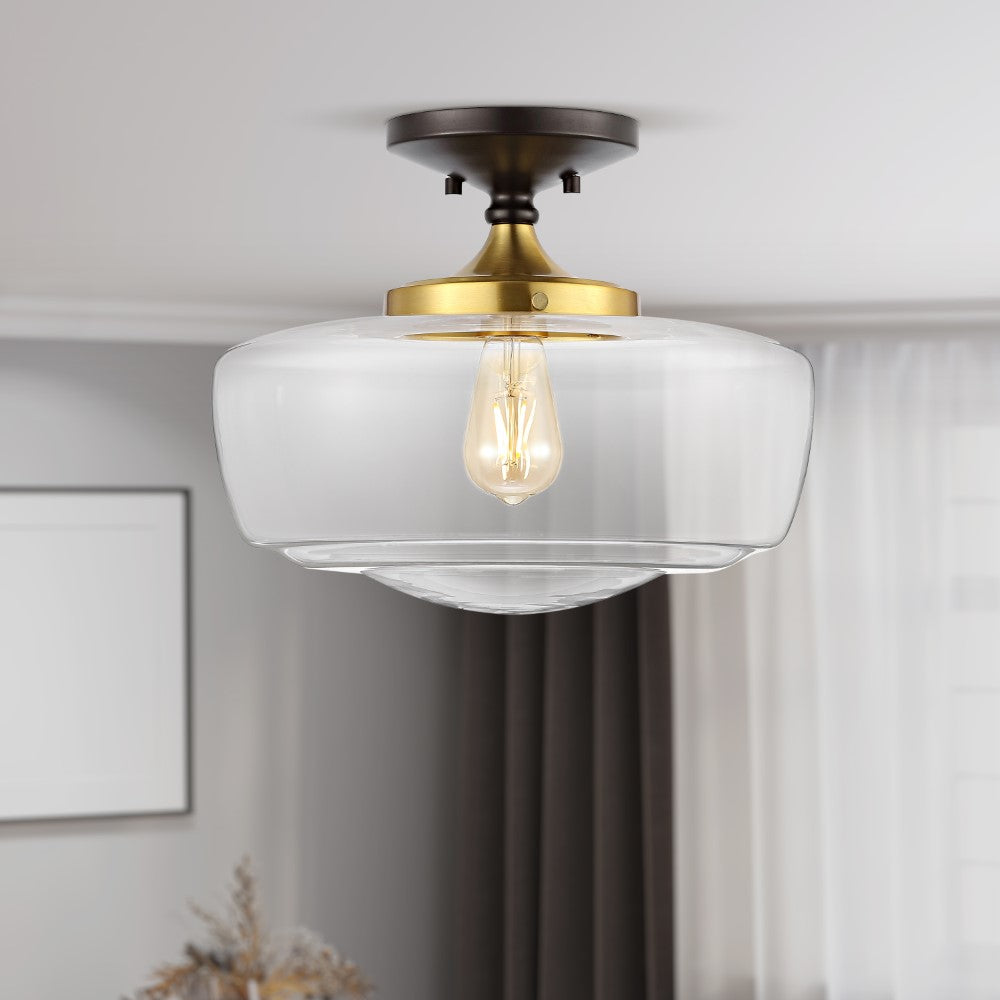 Abukamu 14" Glass/Iron Farmhouse Modern LED Flush Mount