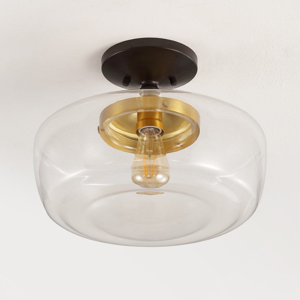 Abukamu 14" Glass/Iron Farmhouse Modern LED Flush Mount