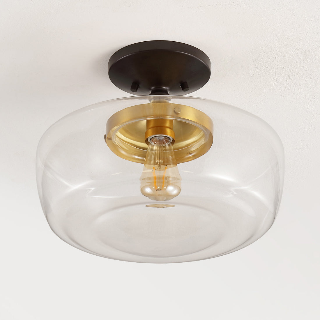 Abukamu 14" Glass/Iron Farmhouse Modern LED Flush Mount