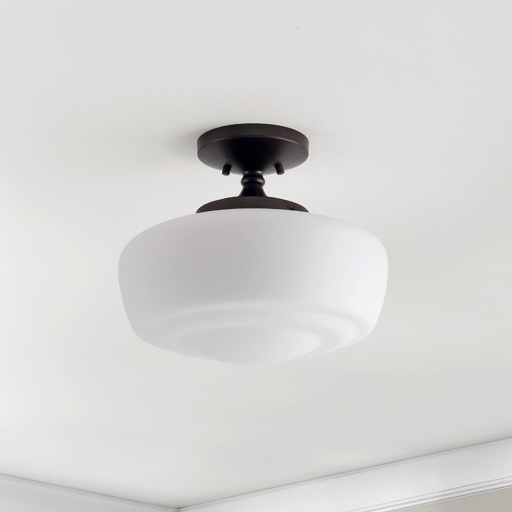 Abukamu 14" Glass/Iron Farmhouse Modern LED Flush Mount