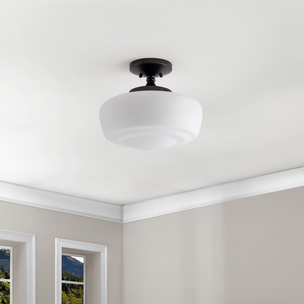 Abukamu 14" Glass/Iron Farmhouse Modern LED Flush Mount