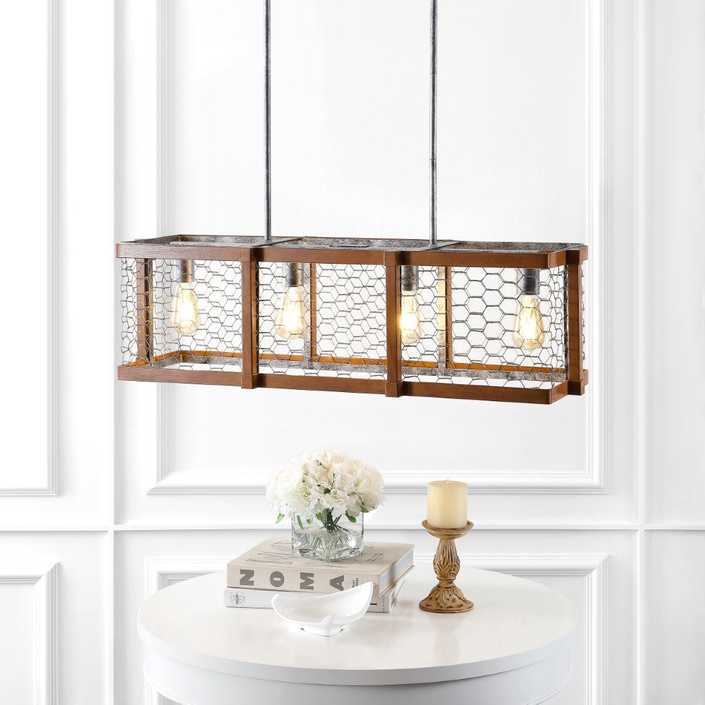Comegys 34.5" Linear 4-Light Adjustable Iron Rustic Industrial LED Pendant