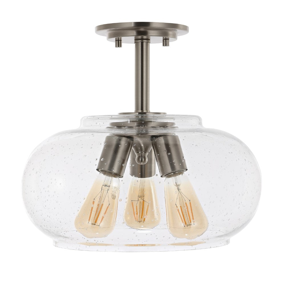 Clark 13.75" Modern Industrial Iron/Seeded Glass LED Semi Flush Mount