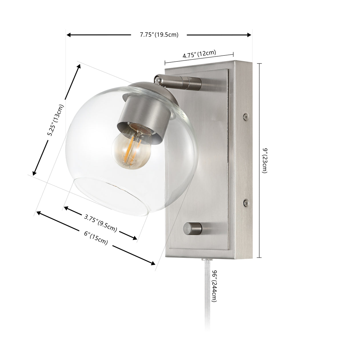 Pivoting 6" Minimalist Modern Plug-In or Hardwired Adjustable Iron LED Wall Sconce with Rotary Dimmer