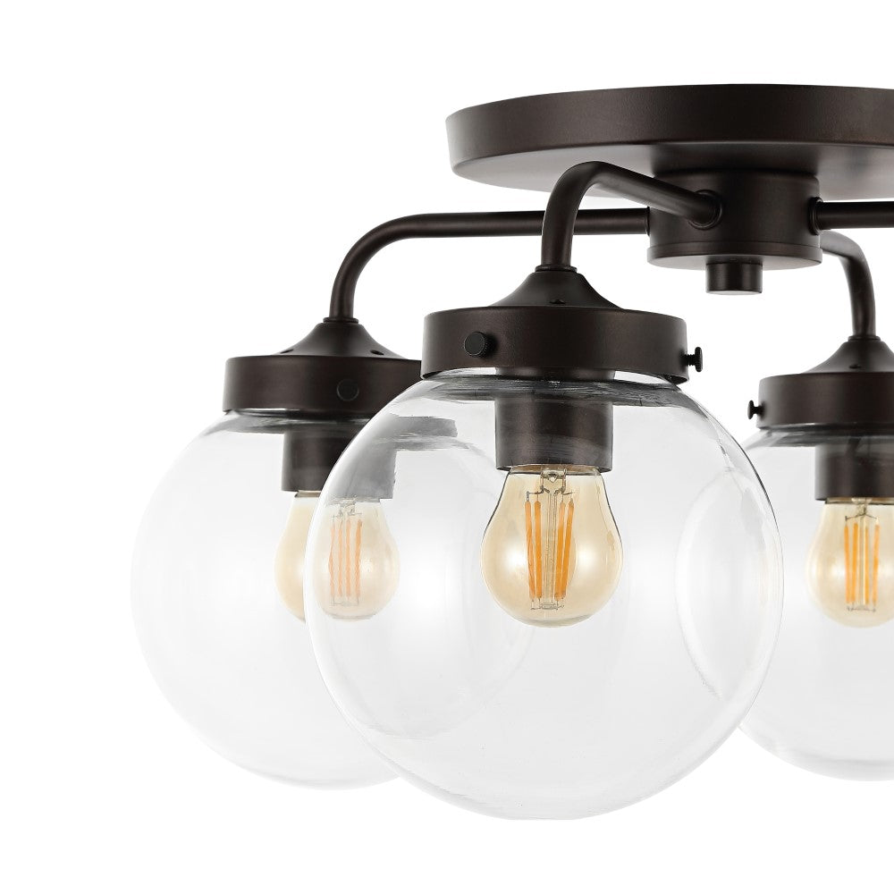 Jana 18" Farmhouse Rustic Iron/Glass LED Semi Flush Mount